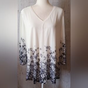 Bebonnie Floral V-Neck Sheer Sleeve Lined Blouse Women's Size XXL